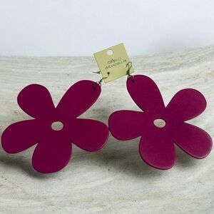 Oversized Magenta Flower Earrings 5” | Lightweight Wood Statement Bold Retro